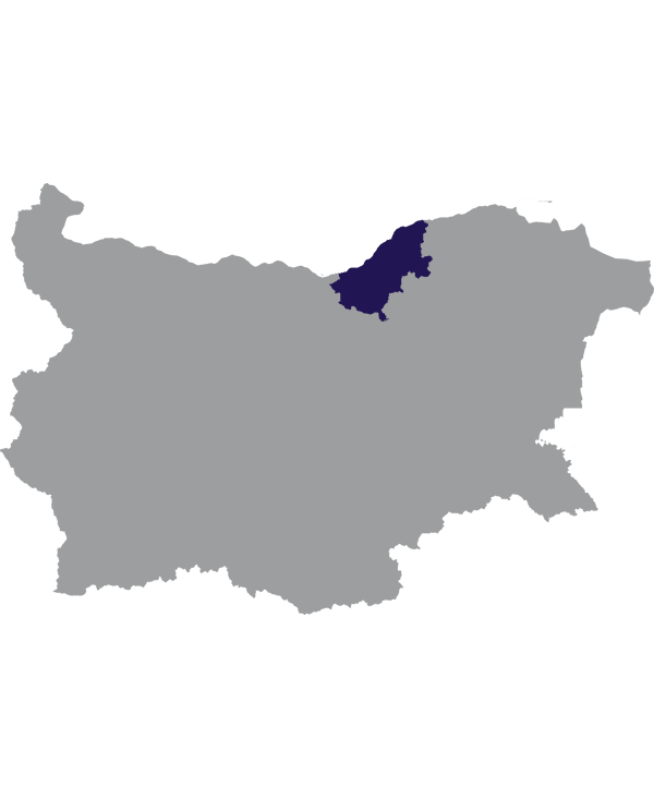 Landkaart Bulgarije grijs met oblast Roese donkerblauw op transparante achtergrond - 600 * 733 pixels